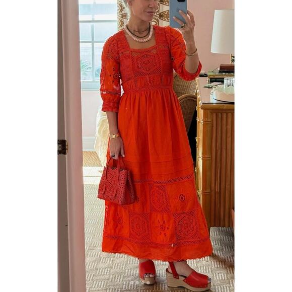 Hunter Bell Rowe Cherry Red Midi Maxi Crochet Cut Out Linen Dress Tuckernuck - Picture 6 of 14